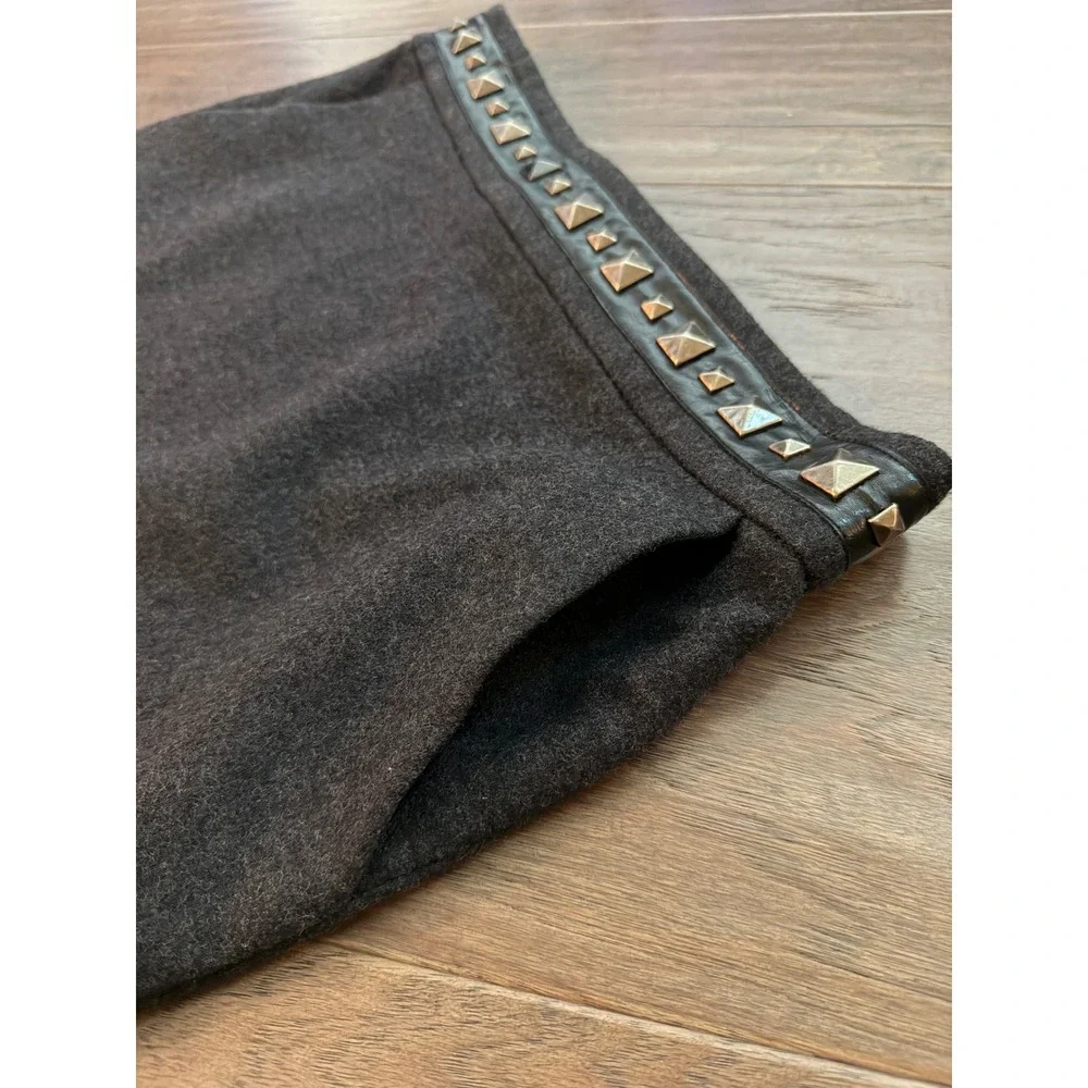 Tory Burch Grey 100% Wool Studded Leather Waist Pencil Skirt Womens Small
